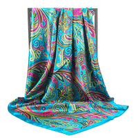 2022 nowy 90*90cm Retro marka kobiety jedwabny szalik Bandanna moda wzór w stylu boho plac hidżab Lady Wrap pałąk foulard tłumik 1